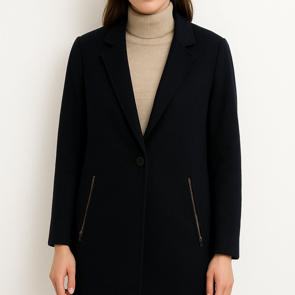 Espirit Wool Blend Trench Coat (Blazer Look) US Size M Dark Navy